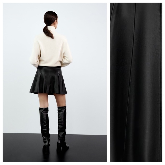 NWT. Zara Black Faux Leather Mini Skirt. Size S. - Picture 4 of 11